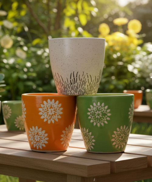 Printed Colorful Ceramic Pot for Plants