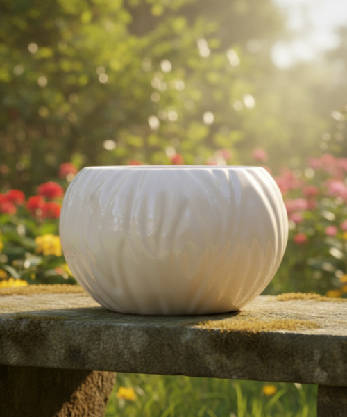 Round Ribbed Decorative Ceramic Pot