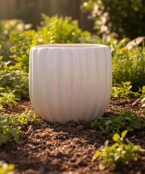 Vertical Ribbed Indoor Ceramic Pot