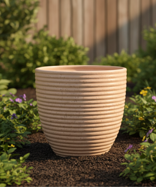 Horizontal Line Pattern Ceramic Pot