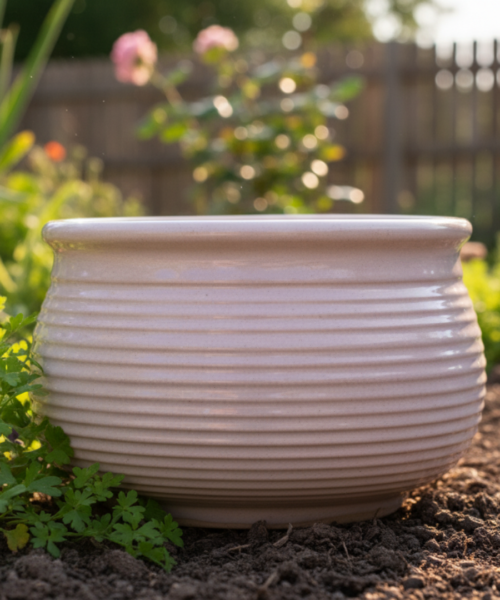 Wide Ribbed Garden Ceramic Pot