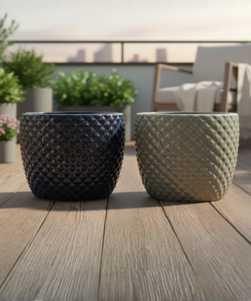 Textured Outdoor Indoor Ceramic Pot Set