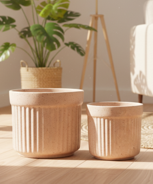 Ribbed Texture Decorative Ceramic Pot Set