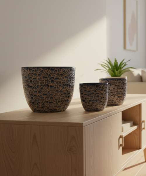 Premium Textured Indoor Ceramic Pot Set