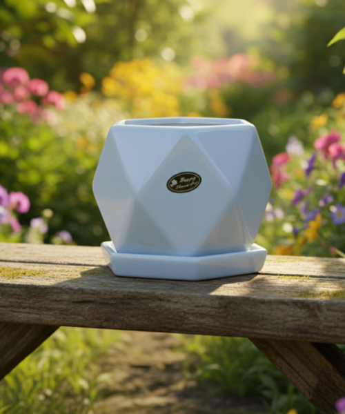 Modern Faceted Blue Ceramic Pot