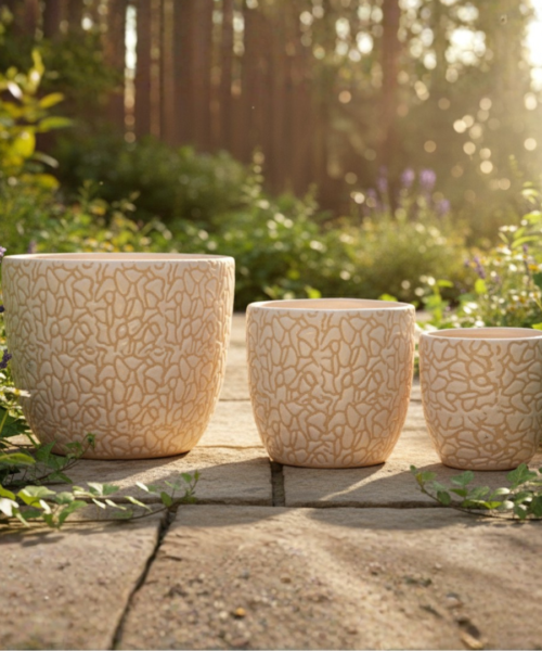 Outdoor Textured Ceramic Pot Set