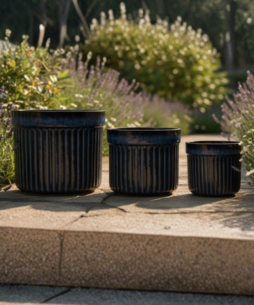 Premium Black Glossy Ceramic Pot Set