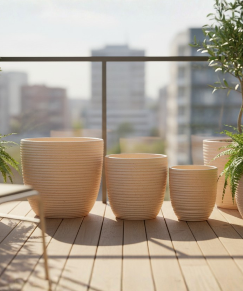 Minimal Beige Indoor Ceramic Pot Set