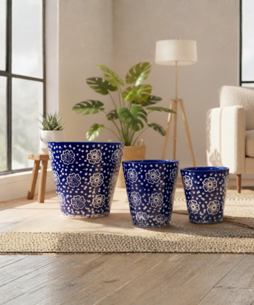 Blue Printed Decorative Ceramic Pot Set