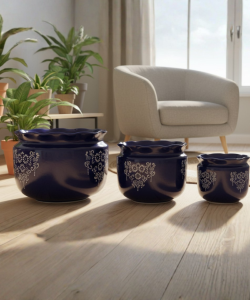 Glossy Dark Finish Ceramic Pot Set