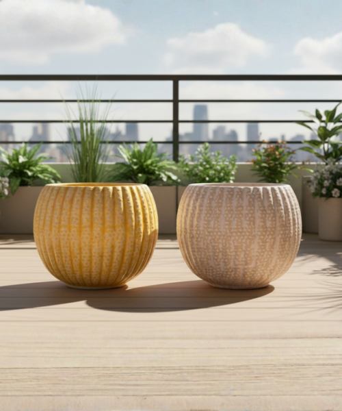 Premium Ribbed Outdoor Ceramic Pot