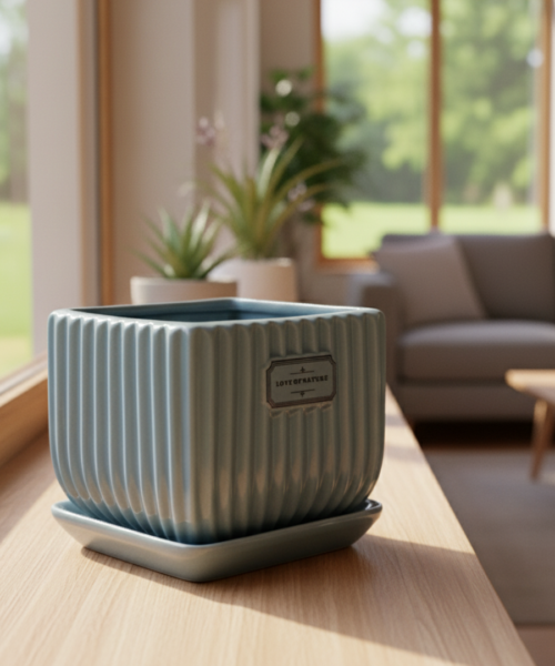 Vertical Line Pattern Ceramic Pot