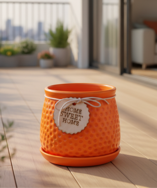 Glossy Orange Decorative Ceramic Pot