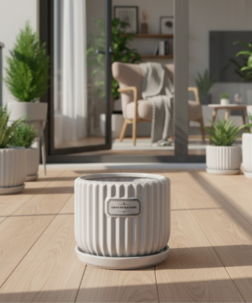 Minimal Ribbed Ceramic Pot