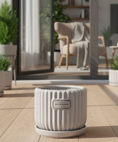Compact Ribbed Indoor Ceramic Pot